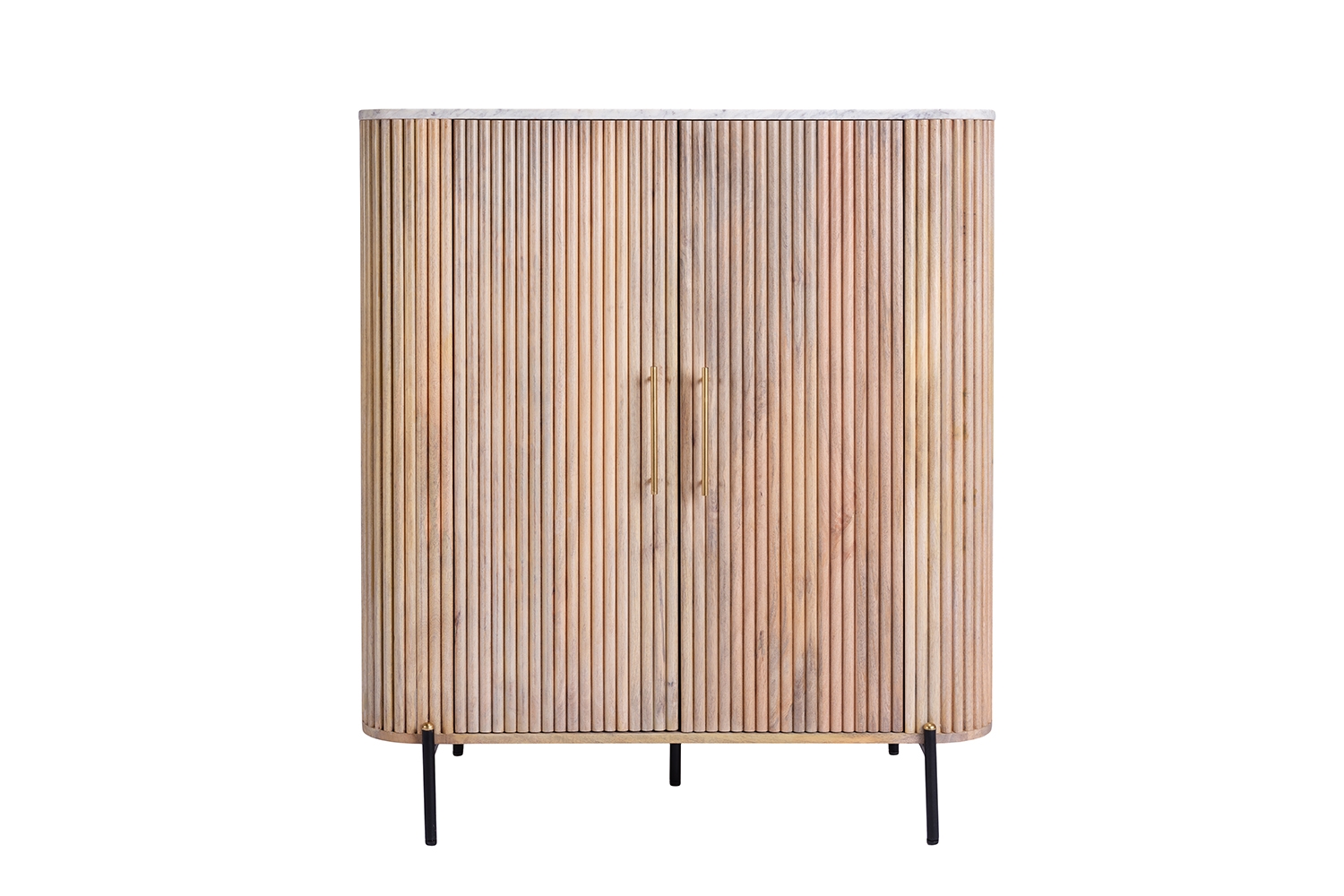 Rufus Reeded Mango Wood & Marble Highboard - Furniture World