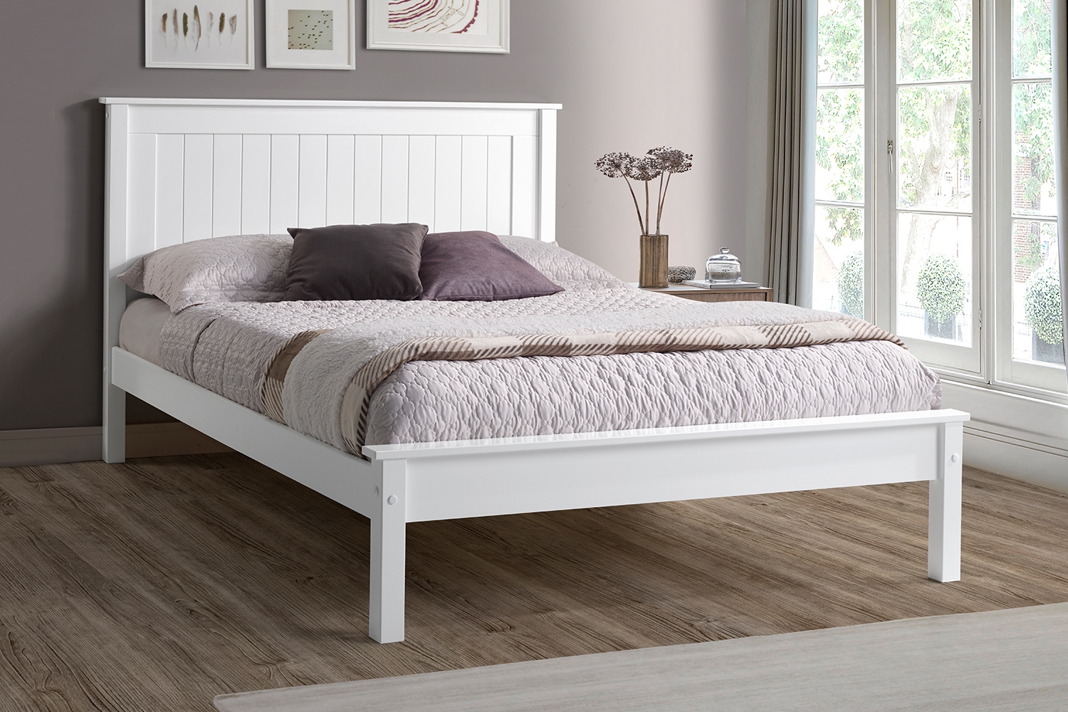 Taurean Low Footend Wood Bed in White - Furniture World