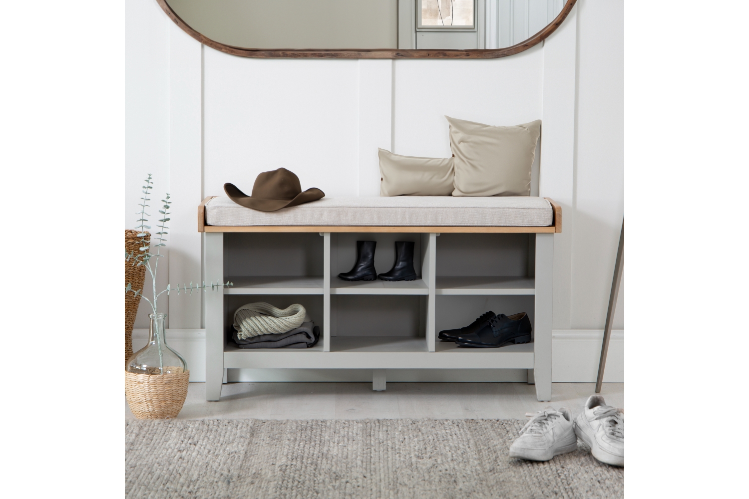 Eton Painted Grey Oak Hall Bench - Furniture World