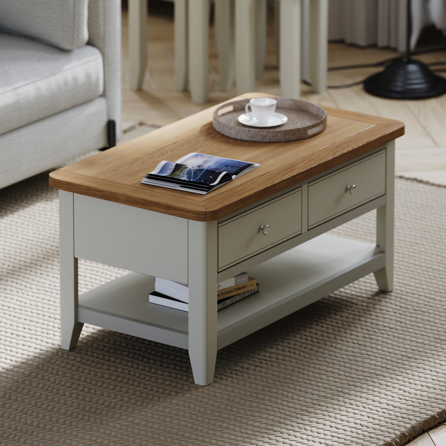 Arlo Painted Oak Coffee Table 2 Drawers - Furniture World