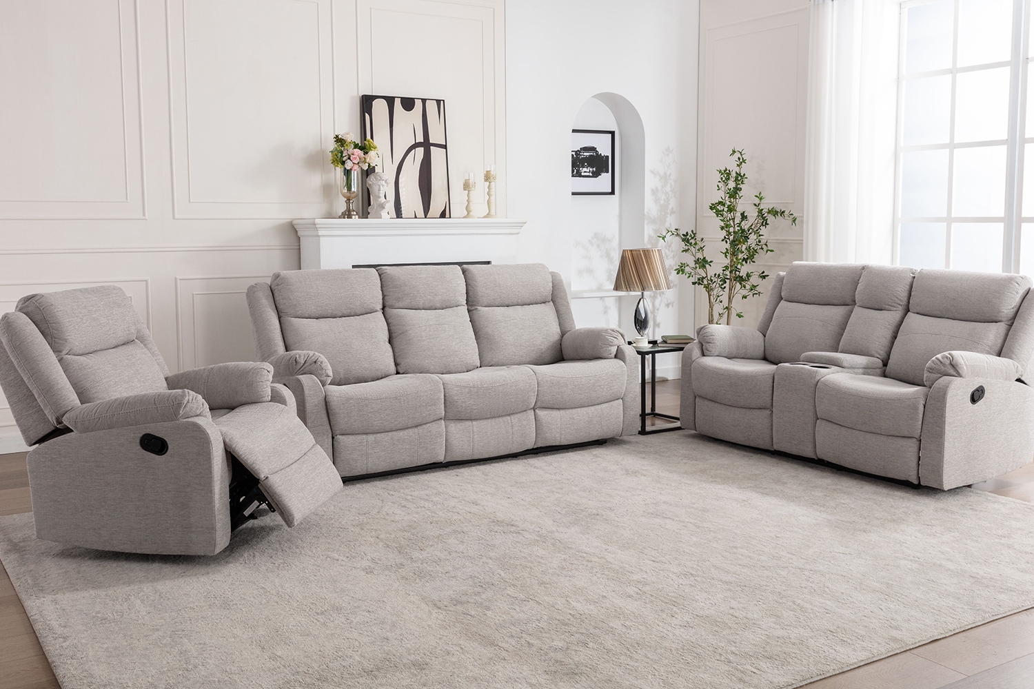 Ellena Plush Silver 2 Seater Recliner Sofa with Storage - Furniture World