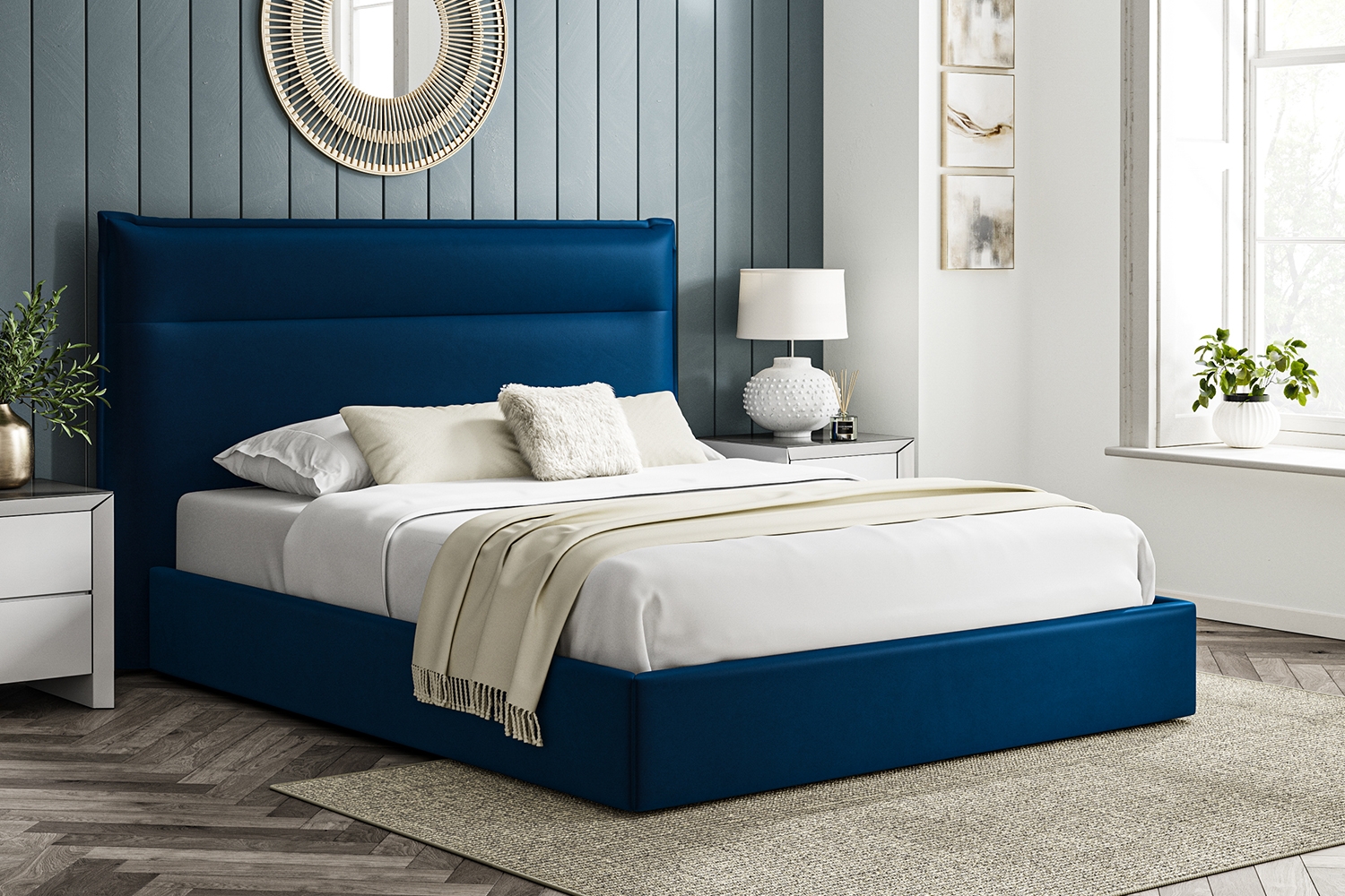 Trend Ottoman Storage Bedframe with Padded Headboard in Velvet Royal ...