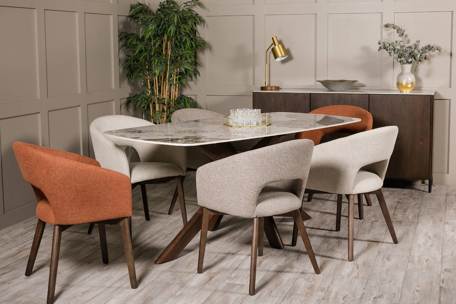 Areola Walnut And Sintered Stone 180cm Dining Table Set & 4 Chairs 