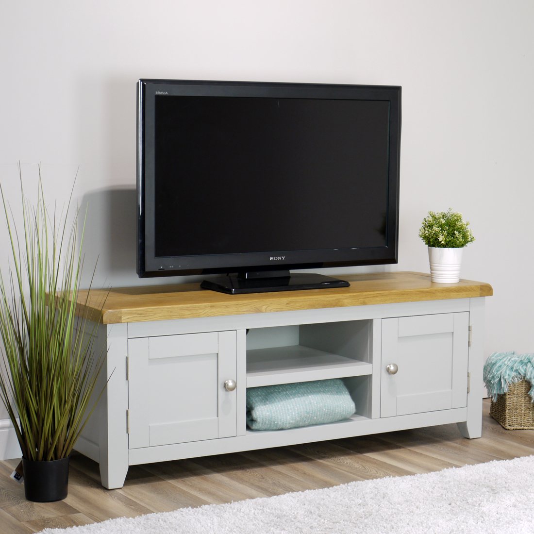 Oak City Sydney Painted French Grey 134cm Large Tv Stand Furniture World