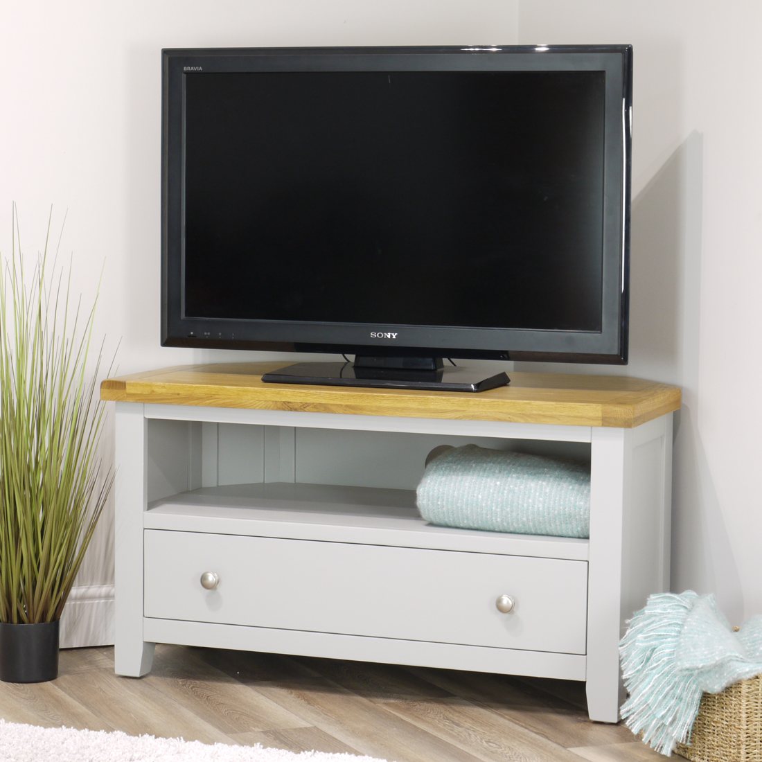 Oak City Sydney Painted French Grey 102cm Corner Tv Stand Furniture World