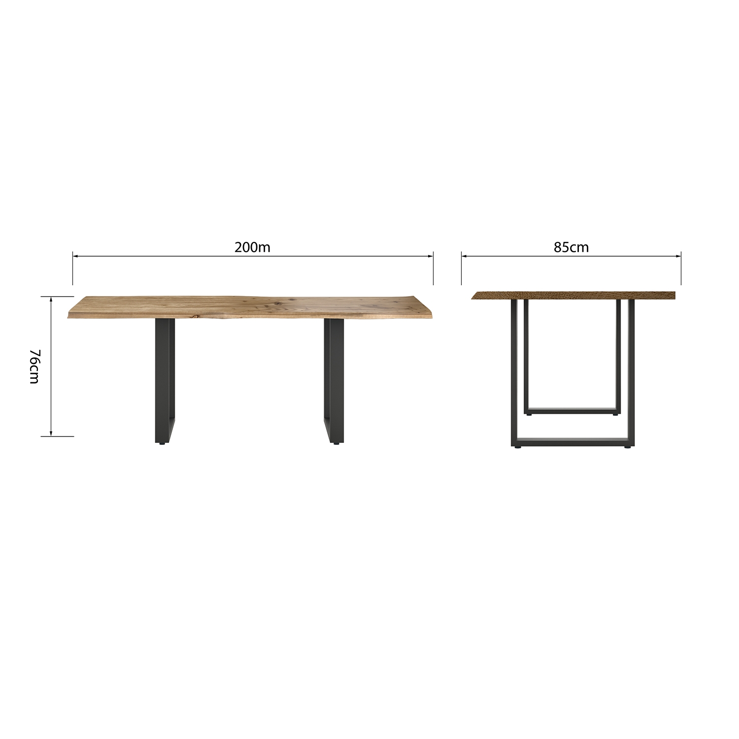 Live Edge Reclaimed Wood 2m Dining Table with U Shaped Legs in Natural