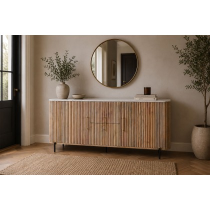 Reed Mango Wood & Marble Wide Sideboard Reed Mango Wood & Marble Wide Sideboard
