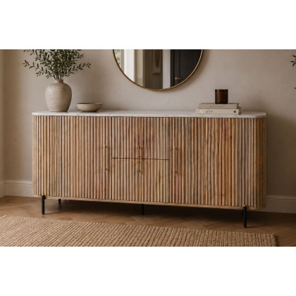 Reed Mango Wood & Marble Wide Sideboard Reed Mango Wood & Marble Wide Sideboard