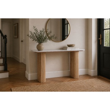 Reed Mango Wood & Marble Console Table Reed Mango Wood & Marble Console Table