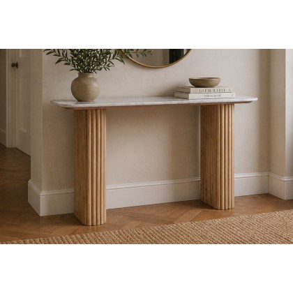 Reed Mango Wood & Marble Console Table Reed Mango Wood & Marble Console Table