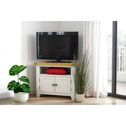 Cotswold Grey Painted Oak Corner TV Stand Cotswold Grey Painted Oak Corner TV Stand