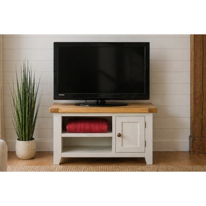 Cotswold Grey Painted Oak Small TV Stand 91cm Wide Cotswold Grey Painted Oak Small TV Stand 91cm Wide