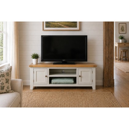 Cotswold Grey Painted Oak Large TV Stand 120cm Wide Cotswold Grey Painted Oak Large TV Stand 120cm Wide