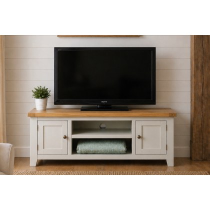 Cotswold Grey Painted Oak Large TV Stand 120cm Wide Cotswold Grey Painted Oak Large TV Stand 120cm Wide
