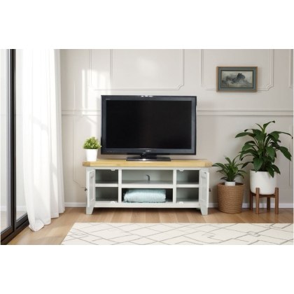 Cotswold Grey Painted Oak Large TV Stand 120cm Wide Cotswold Grey Painted Oak Large TV Stand 120cm Wide