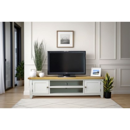 Cotswold Grey Painted Oak Extra Large TV Stand 180cm Wide Cotswold Grey Painted Oak Extra Large TV Stand 180cm Wide