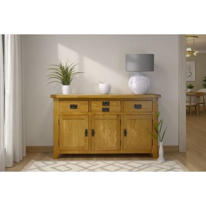 Cotswold Rustic Oak Large 3 Door Sideboard - 137cm Wide Cotswold Rustic Oak Large 3 Door Sideboard - 137cm Wide