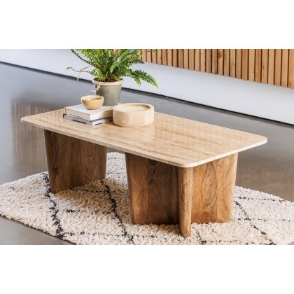 Eden Mango Wood Coffee Table with Travertine Tops Eden Mango Wood Coffee Table with Travertine Tops