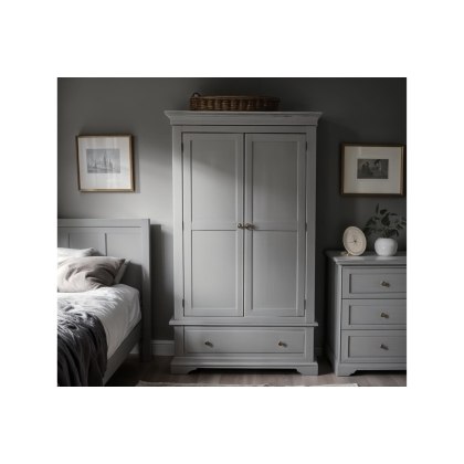 Providence Painted Grey Double Wardrobe with Storage Drawer Providence Painted Grey Double Wardrobe with Storage Drawer