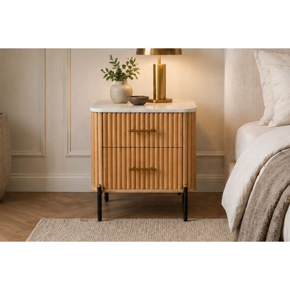 Reed Mango Wood & Marble 2 Drawer Bedside Table Reed Mango Wood & Marble 2 Drawer Bedside Table