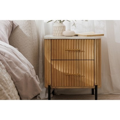 Reed Mango Wood & Marble 2 Drawer Bedside Table Reed Mango Wood & Marble 2 Drawer Bedside Table