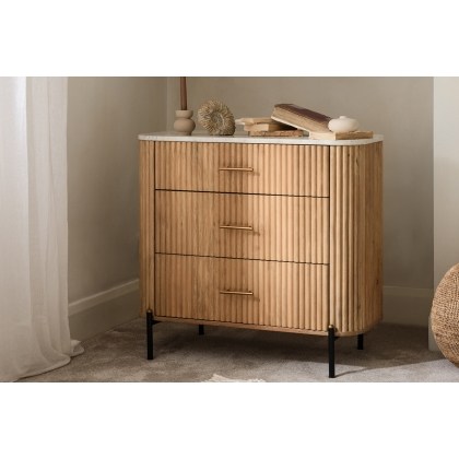 Reed Mango Wood & Marble 3 Drawer Chest of Drawers Reed Mango Wood & Marble 3 Drawer Chest of Drawers