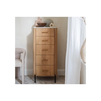Reed Mango Wood & Marble 5 Drawer Tall Chest of Drawers Reed Mango Wood & Marble 5 Drawer Tall Chest of Drawers