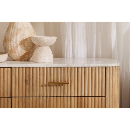 Reed Mango Wood & Marble 6 Drawer Wide Chest of Drawers Reed Mango Wood & Marble 6 Drawer Wide Chest of Drawers