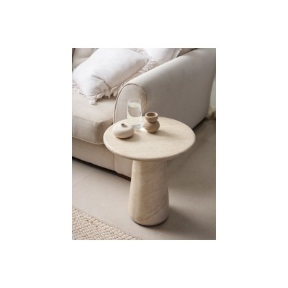 Ida Travertine Stone Lamp Table with Cylindrical Base Ida Travertine Stone Lamp Table with Cylindrical Base