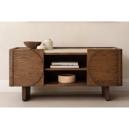 Ida Walnut Finish TV Unit with Travertine Stone Top Ida Walnut Finish TV Unit with Travertine Stone Top