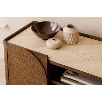 Ida Walnut Finish TV Unit with Travertine Stone Top Ida Walnut Finish TV Unit with Travertine Stone Top