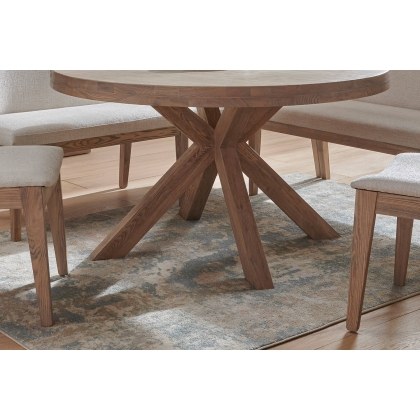 Feltz Smoked Oak 137cm Round Dining Table Set with 2 Chairs and Corner Bench Set Feltz Smoked Oak 137cm Round Dining Table Set with 2 Chairs and Corner Bench Set