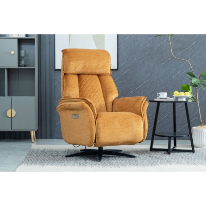Evo Soft Touch Fabric 360 Swivel Dual Motor Electric Recliner Chair in Amber