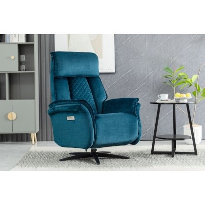 Evo Soft Touch Fabric 360 Swivel Dual Motor Electric Recliner Chair in Ocean Blue Evo Soft Touch Fabric 360 Swivel Dual Motor Electric Recliner Chair in Ocean Blue