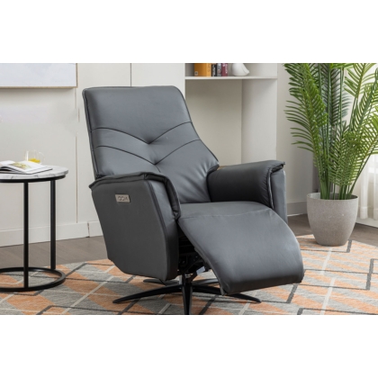 Nico Leather 360 Swivel Dual Motor Electric Recliner Chair in Anthracite Grey