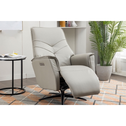 Nico Leather 360 Swivel Dual Motor Electric Recliner Chair in Moon Grey