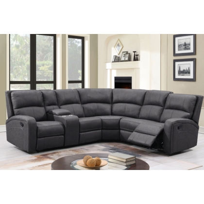 Silva Soft Touch Fabric Recliner Corner Sofa with Console Storage and Cup Holders