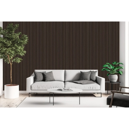 Pack of 2 - Dark Oak Decorative Acoustic Slat Wall Panel - 2400mm x 600mm