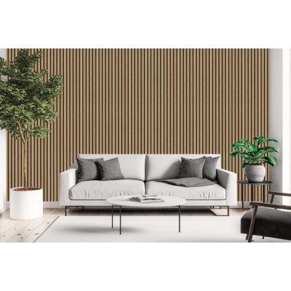 Pack of 2 - Natural Oak Decorative Acoustic Slat Wall Panel - 2400mm x 600mm