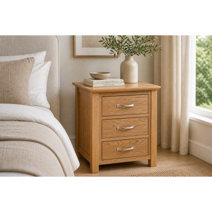 Devon Solid Oak 3 Drawer Bedside Table Devon Solid Oak 3 Drawer Bedside Table