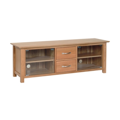 Moda Solid Oak Large TV Unit with Glass Doors
