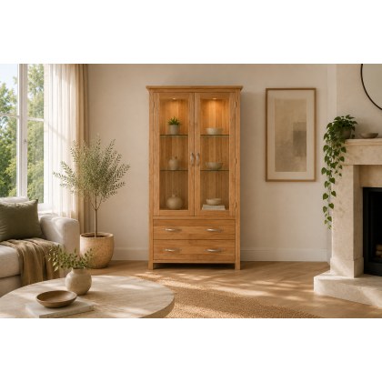 Devon 100% Solid Oak Glass Display Cabinet Devon 100% Solid Oak Glass Display Cabinet