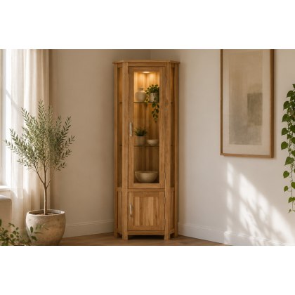 Devon 100% Solid Oak Corner Display Cabinet Devon 100% Solid Oak Corner Display Cabinet