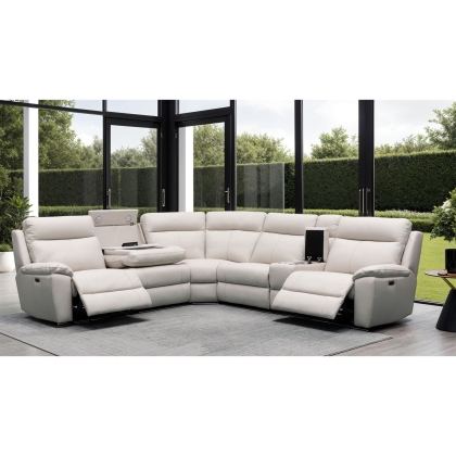 Comfort Tech Leather Power Reclining 5 Seater Corner Sofa