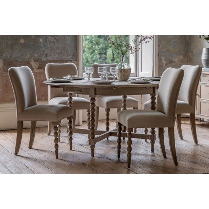 Gallery Direct Artisan Limewash Oak Extending Round Dining Table with Bobbin Detail Gallery Direct Artisan Limewash Oak Extending Round Dining Table with Bobbin Detail