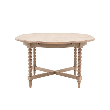 Gallery Direct Artisan Limewash Oak Extending Round Dining Table with Bobbin Detail Gallery Direct Artisan Limewash Oak Extending Round Dining Table with Bobbin Detail