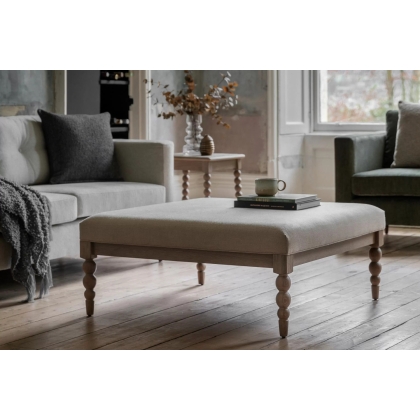 Gallery Direct Artisan Limewash Oak Coffee Table with Fabric Top and Bobbin Detail