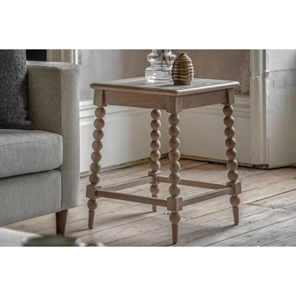 Gallery Direct Artisan Limewash Oak Side Table with Bobbin Detail