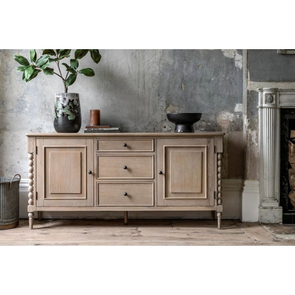 Gallery Direct Artisan Limewash Oak Large Sideboard with Bobbin Detail