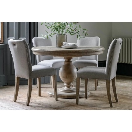 Gallery Direct Vancouver Rustic Pine Round Extending 120-160cm Dining Table & x4 Chairs Gallery Direct Vancouver Rustic Pine Round Extending 120-160cm Dining Table & x4 Chairs
